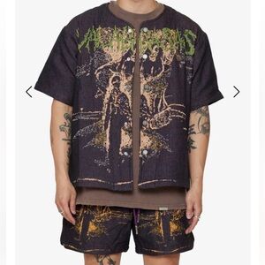 Valabasas ghost hand tapestry shorts button up 2 piece set XXL purple